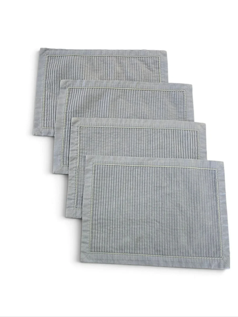 Blue Plested Placemat and Striped Napkin Set Of 4